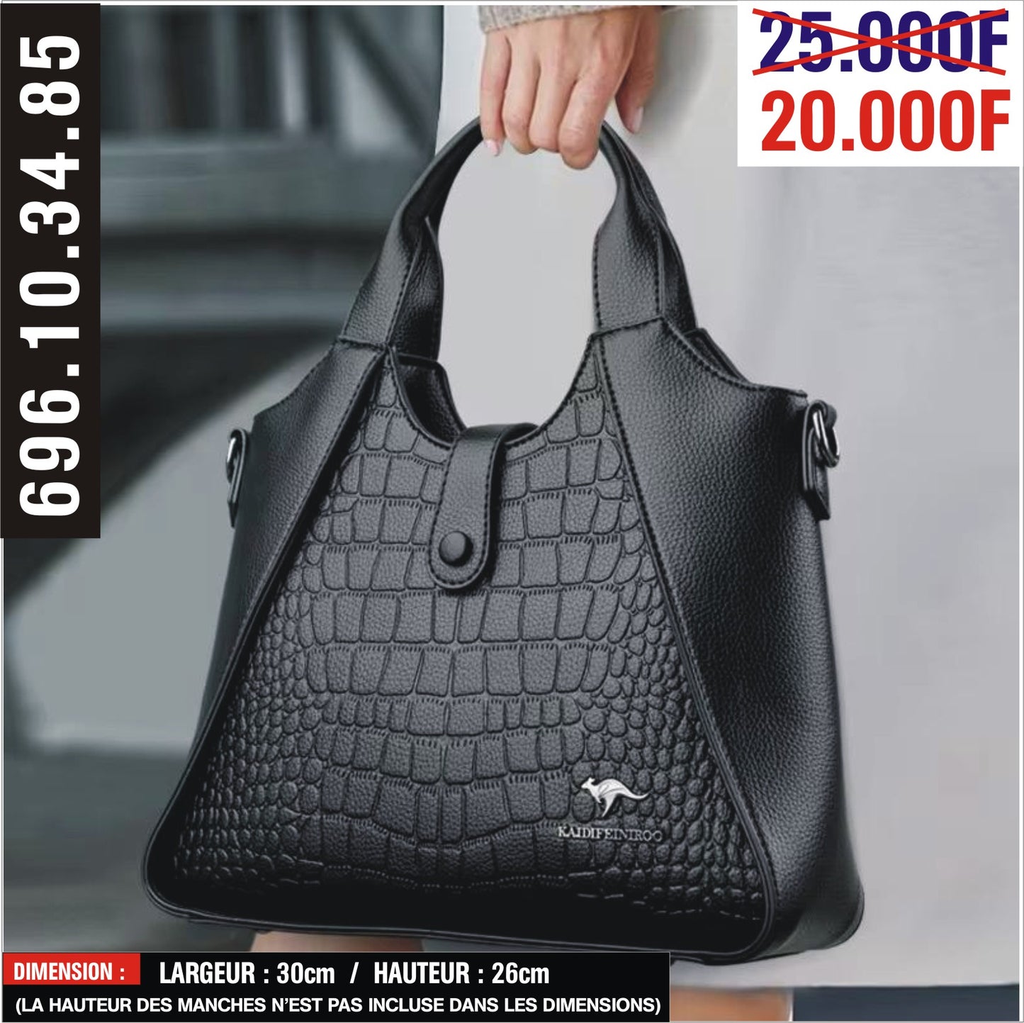 Sac à main Noir motif carreaux